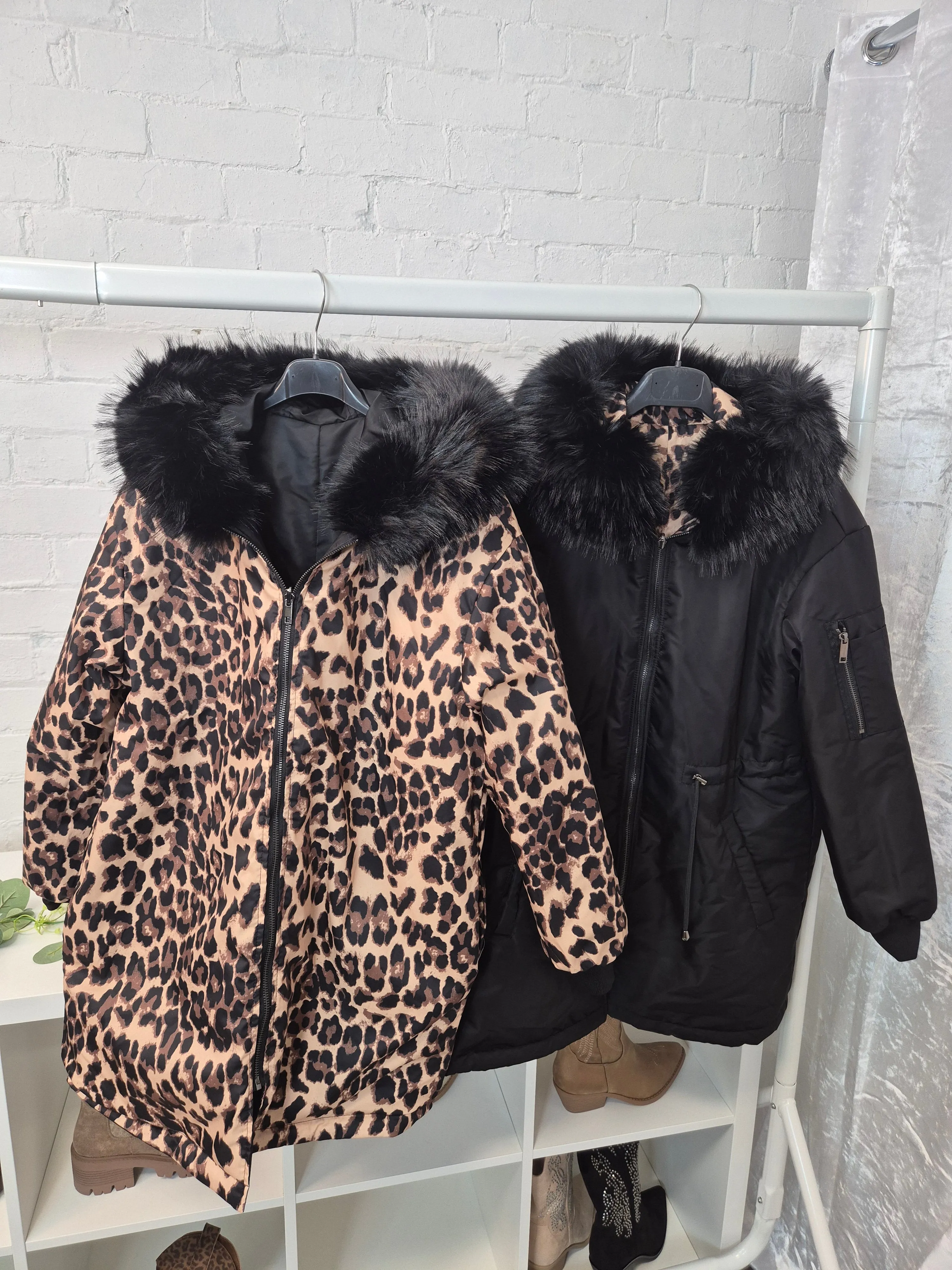 Oslo Kia Leopard Reversible Coat - Black (choose your Size)