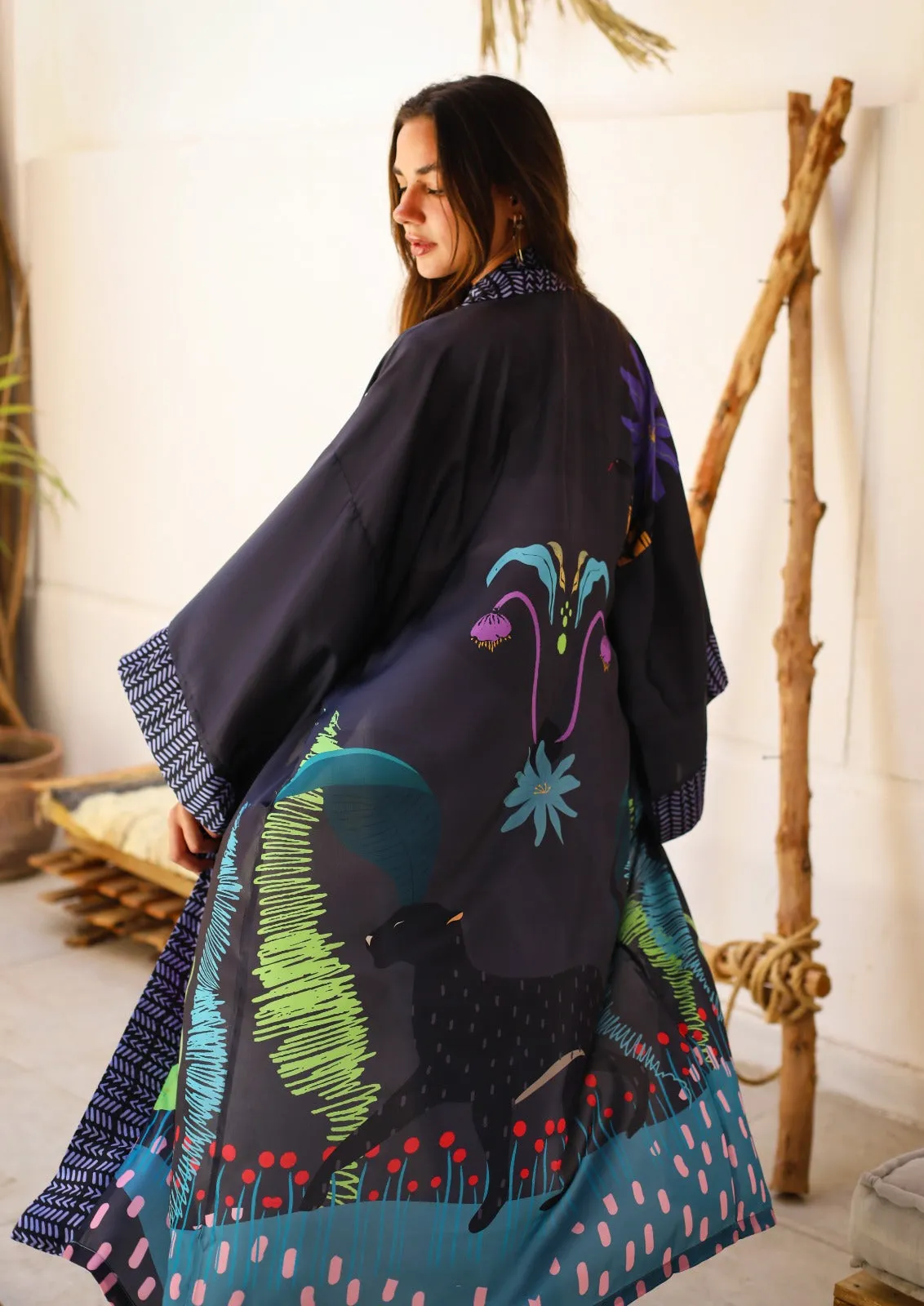 Panther In The Wild Satin Kimono