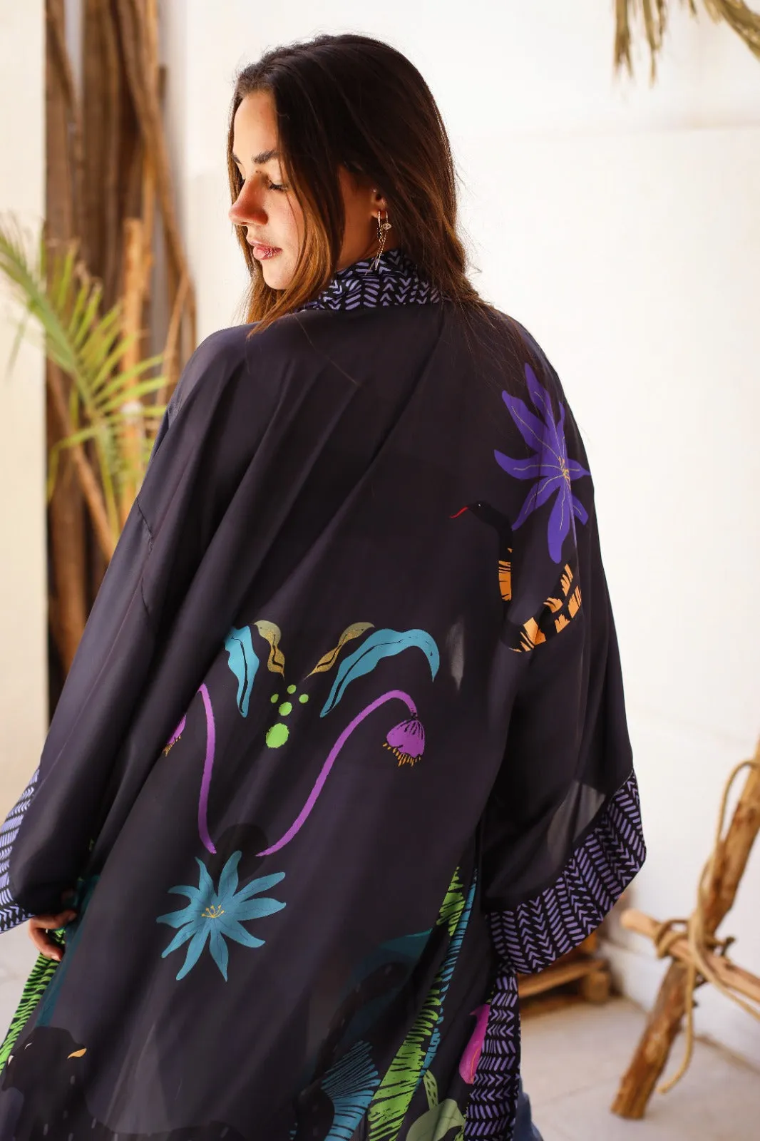 Panther In The Wild Satin Kimono