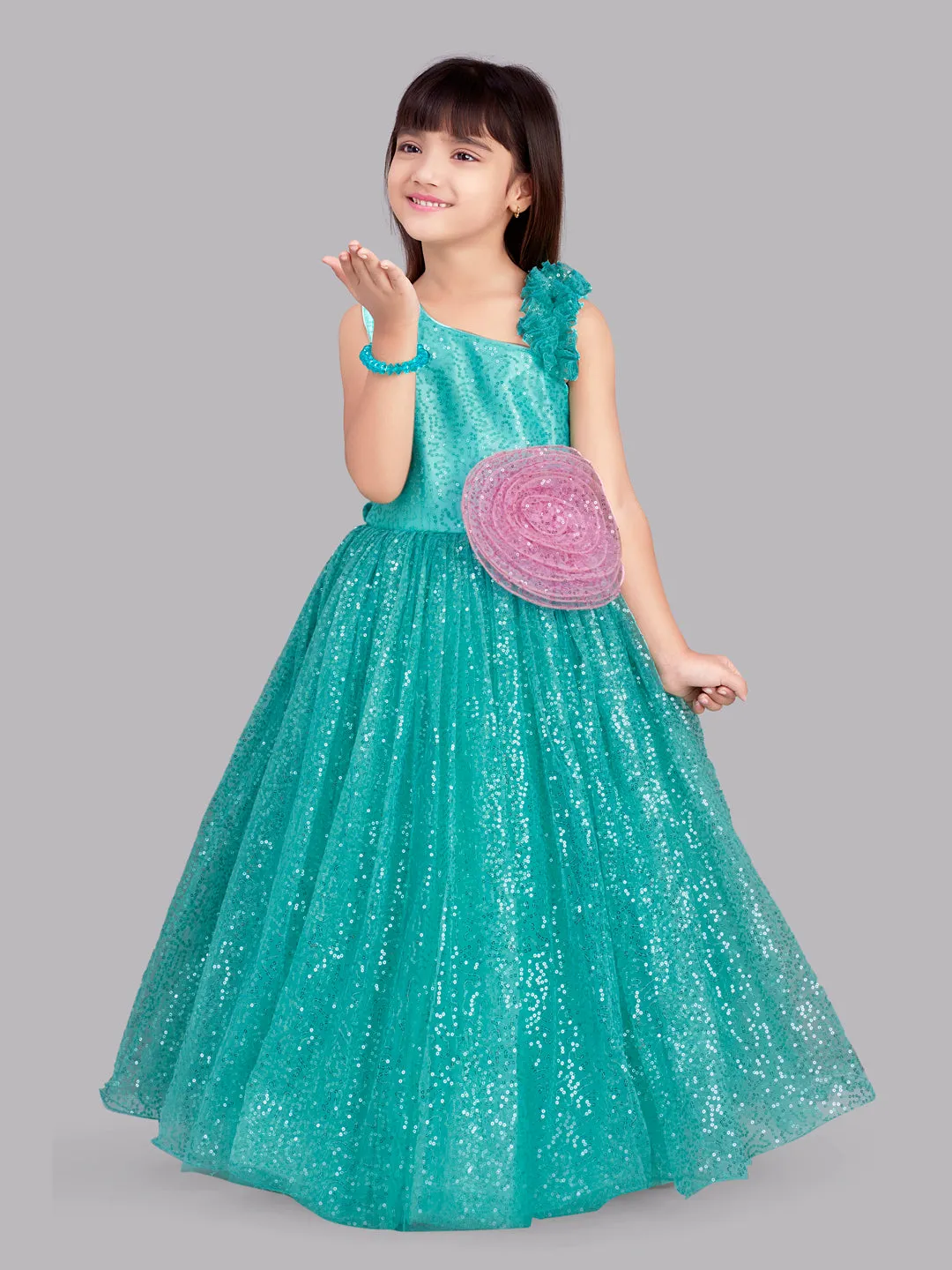 Pink Chick Sequins Gown - Aqua