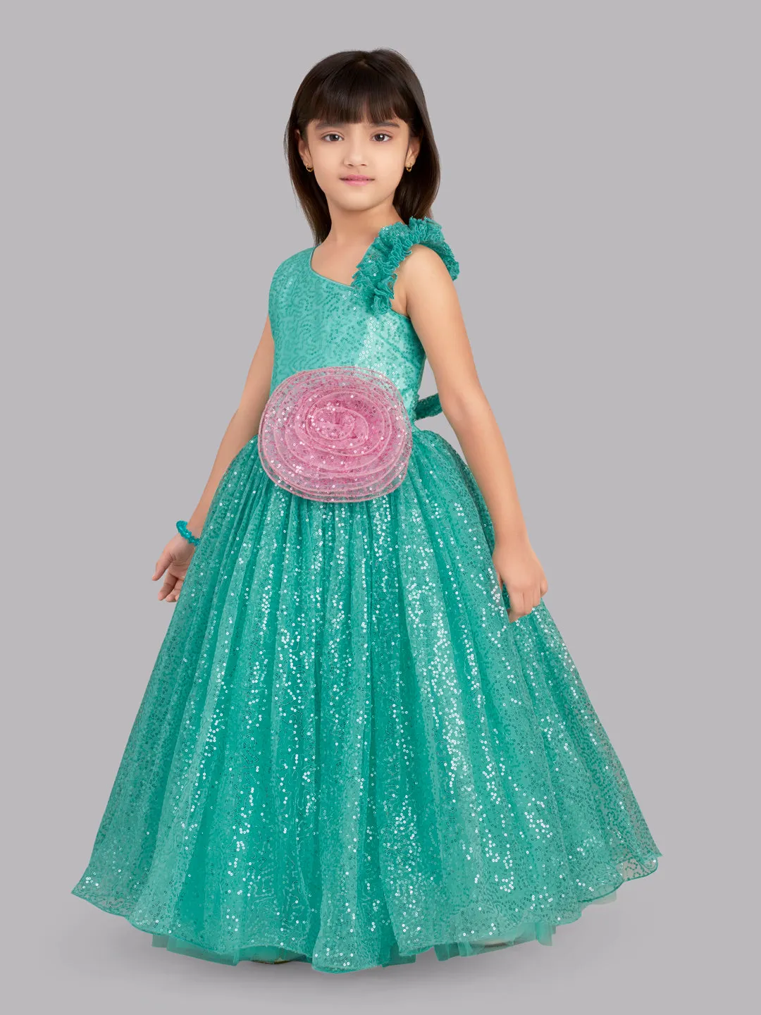 Pink Chick Sequins Gown - Aqua