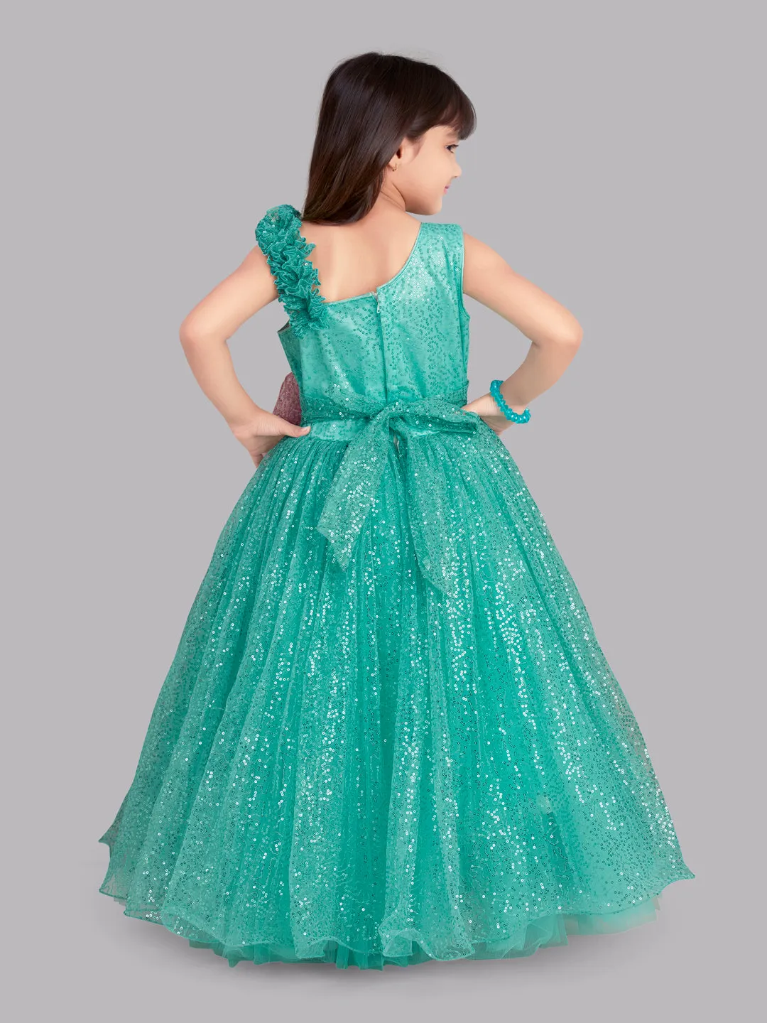 Pink Chick Sequins Gown - Aqua