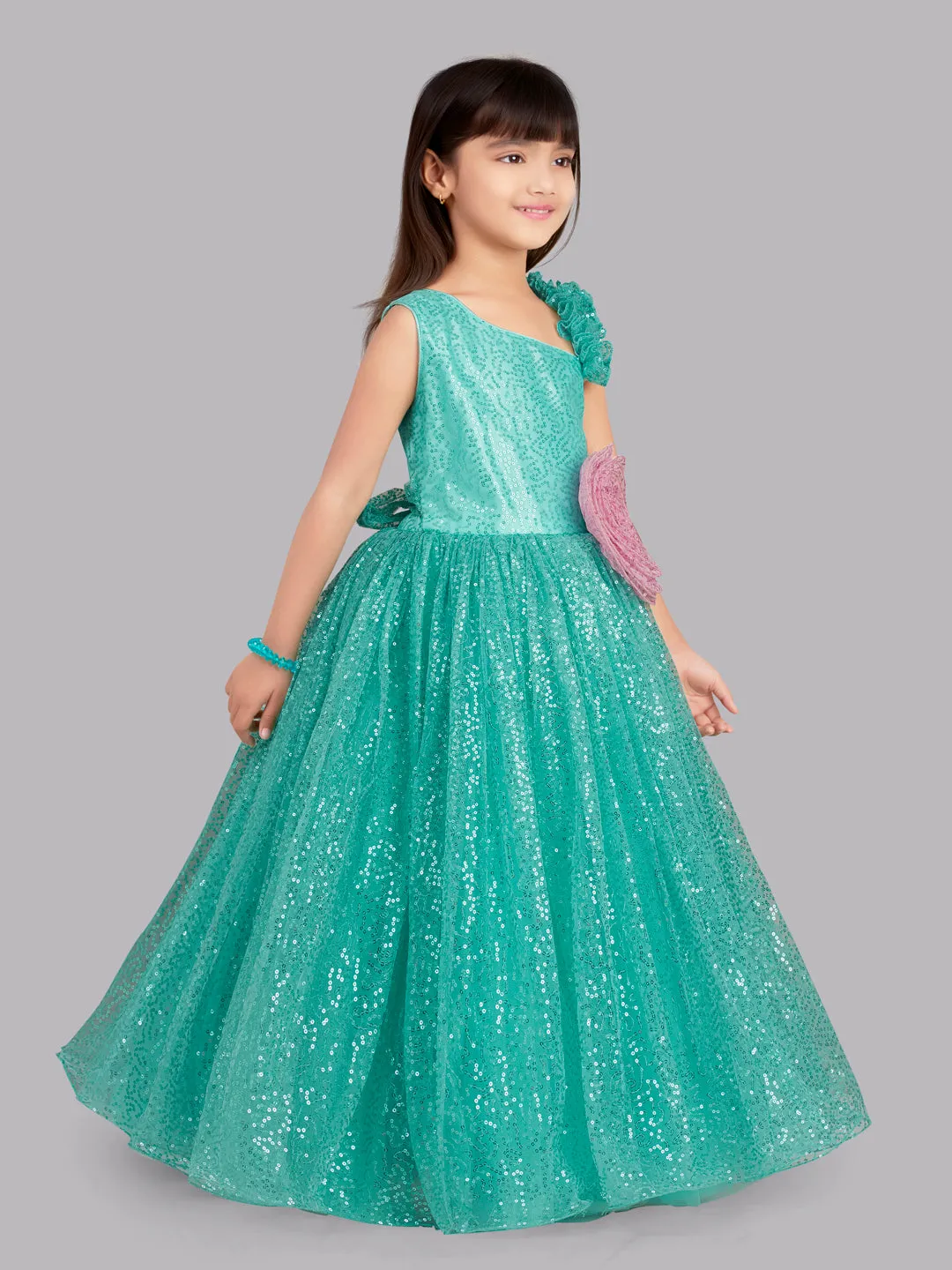 Pink Chick Sequins Gown - Aqua