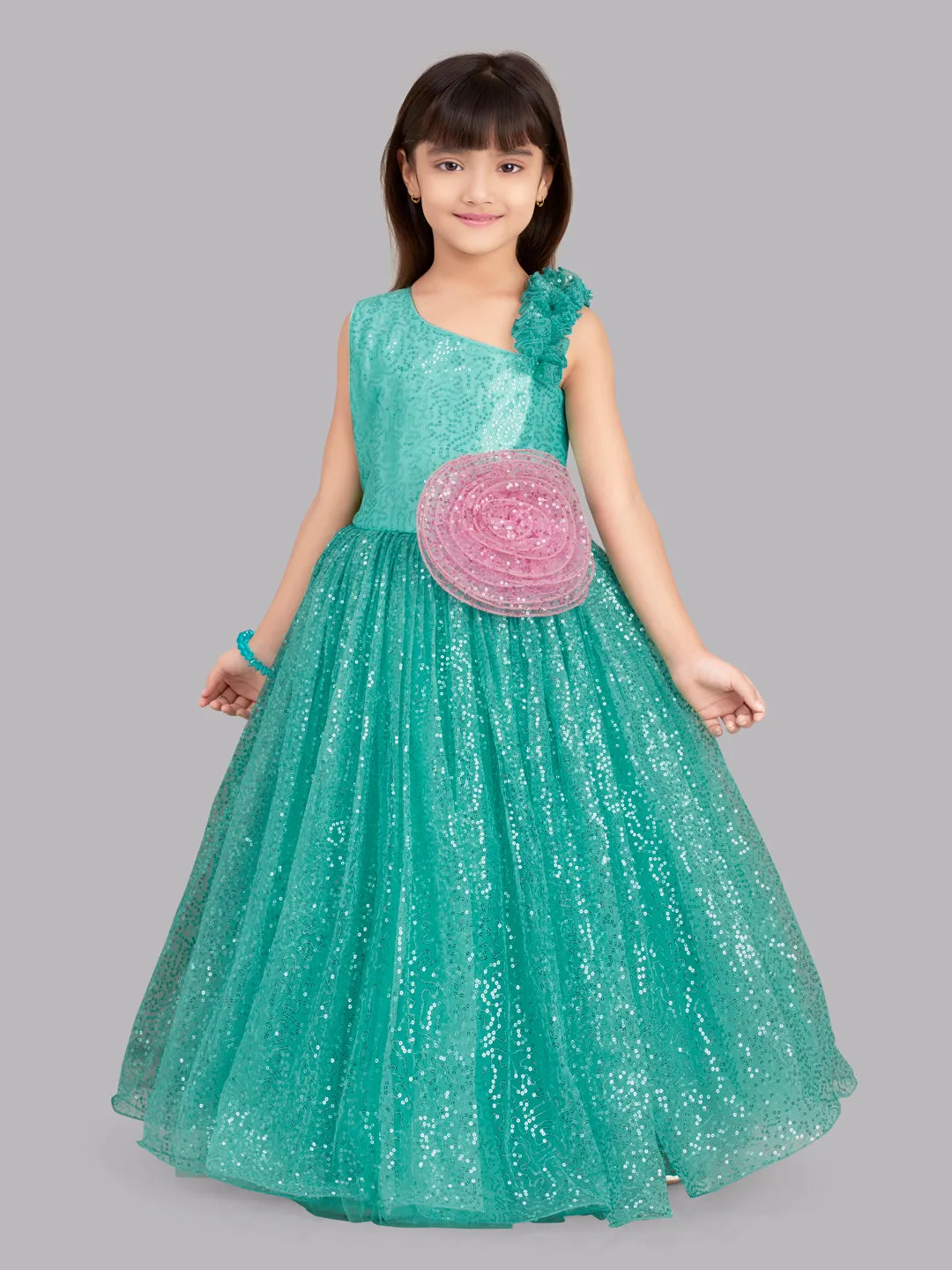 Pink Chick Sequins Gown - Aqua