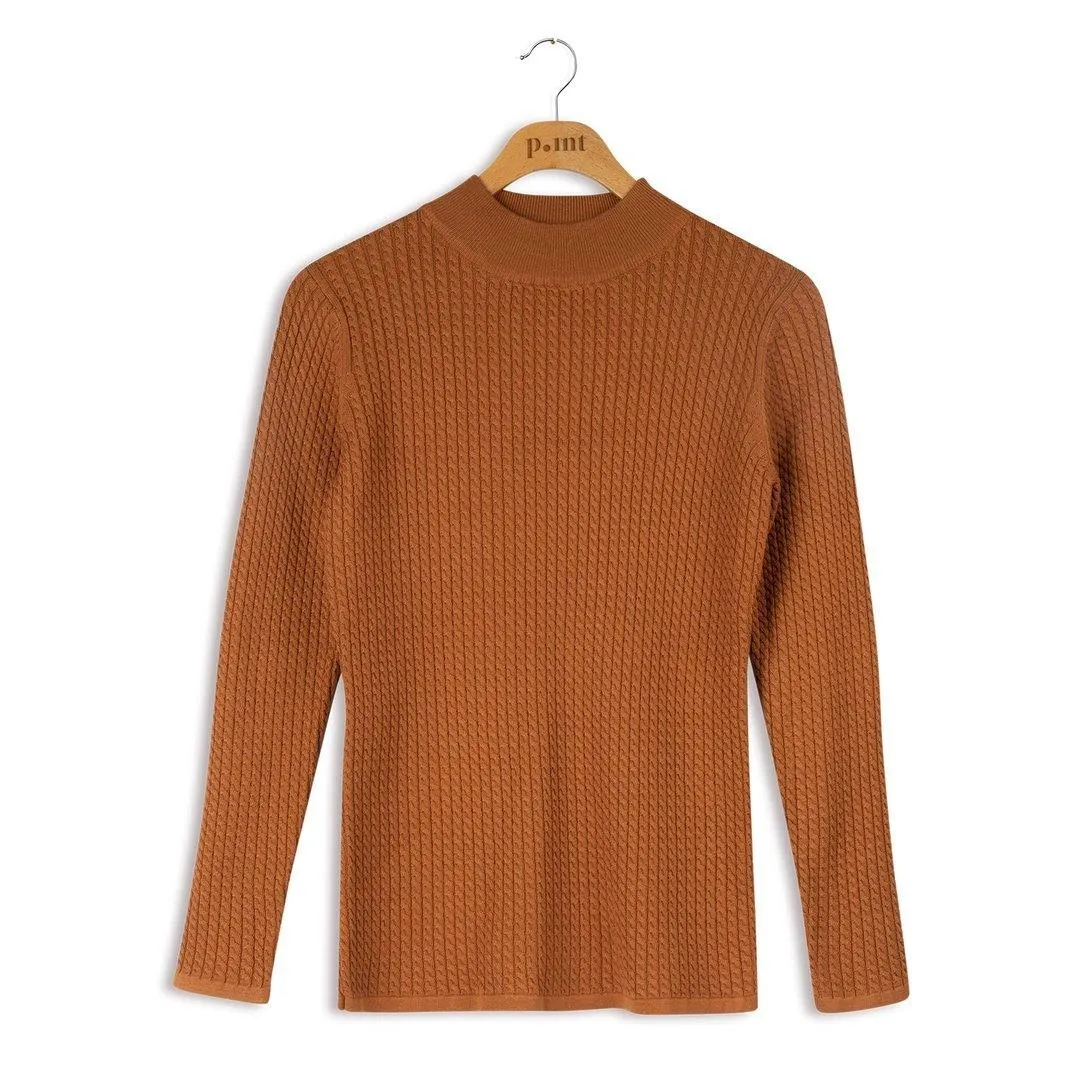 Point Cable-knit Mock Neck Sweater