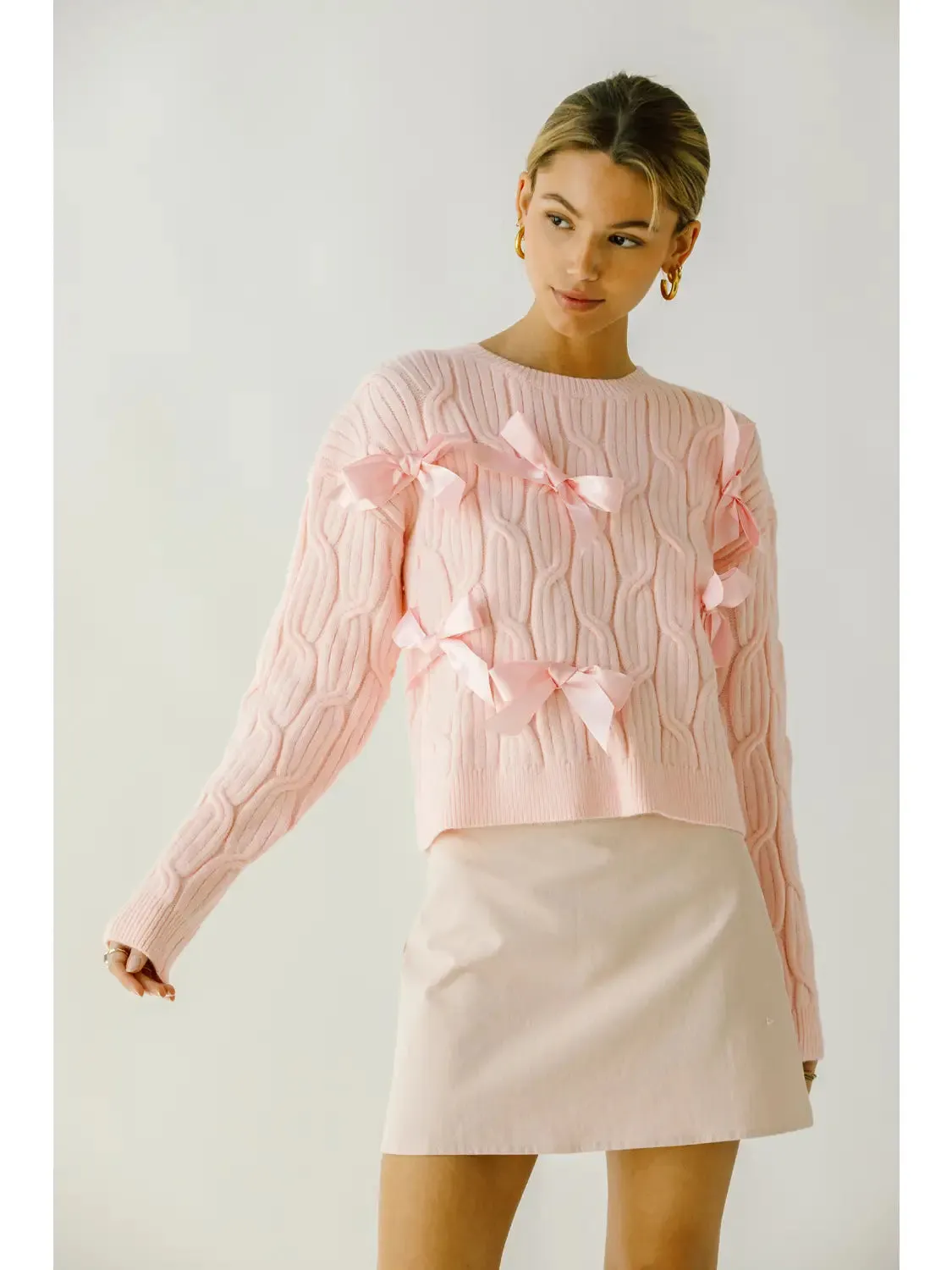 Pretty in Pink Cable Bow Knit Sweater