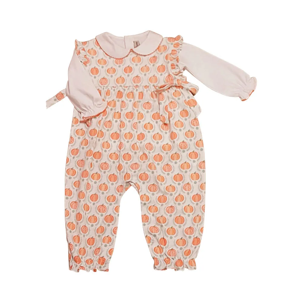 Pumpkin Pima Cotton Knit Baby Girl  romper Set