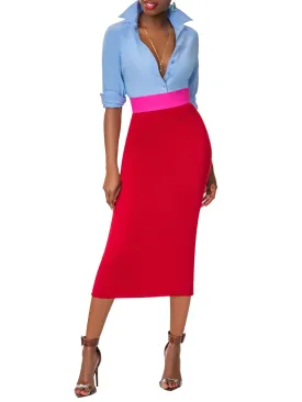 "Avonda" Red/Magenta Contrast Waist Pencil Skirt