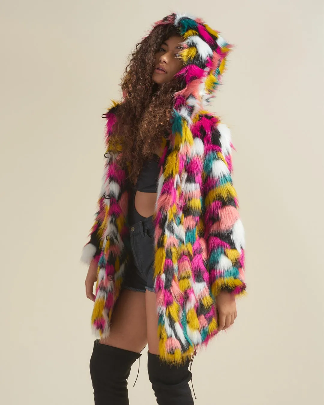 Rainbow Butterfly Hooded Faux Fur Coat | Women's