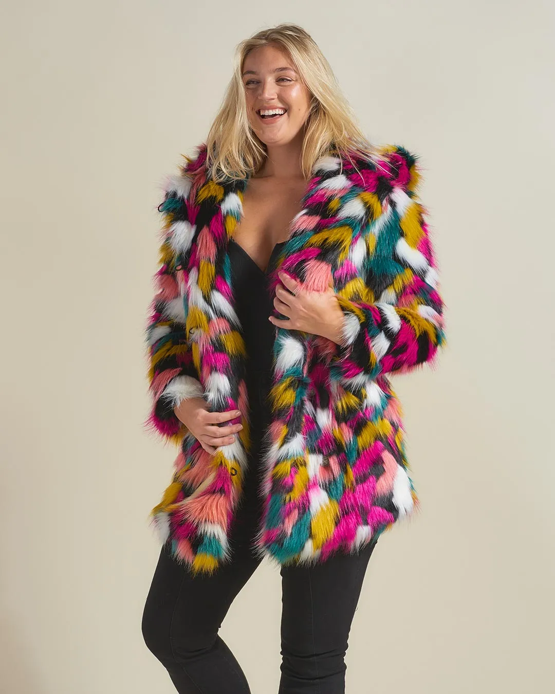 Rainbow Butterfly Hooded Faux Fur Coat | Women's