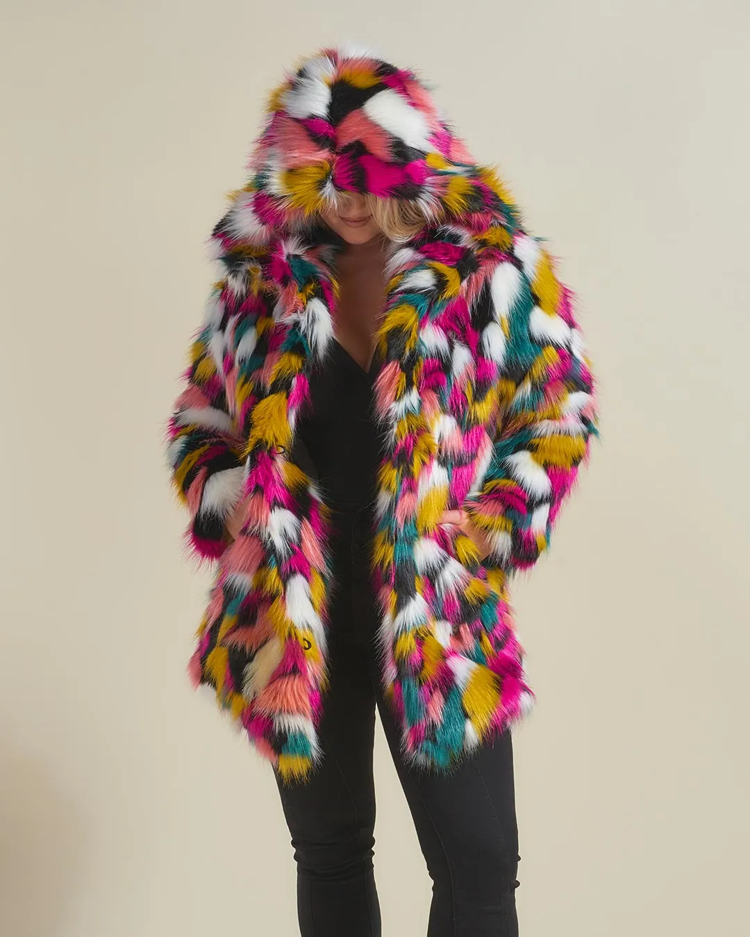 Rainbow Butterfly Hooded Faux Fur Coat | Women's