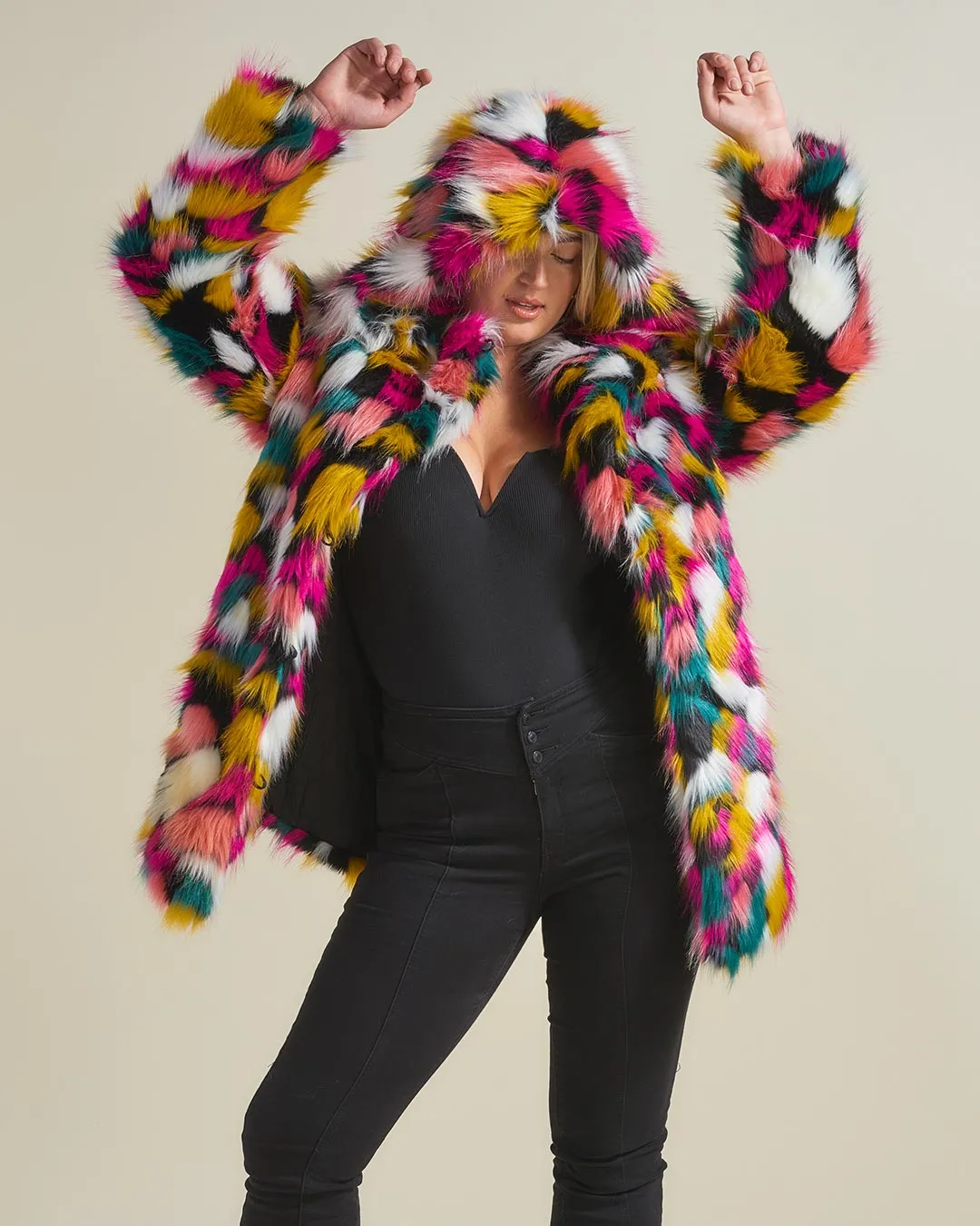 Rainbow Butterfly Hooded Faux Fur Coat | Women's