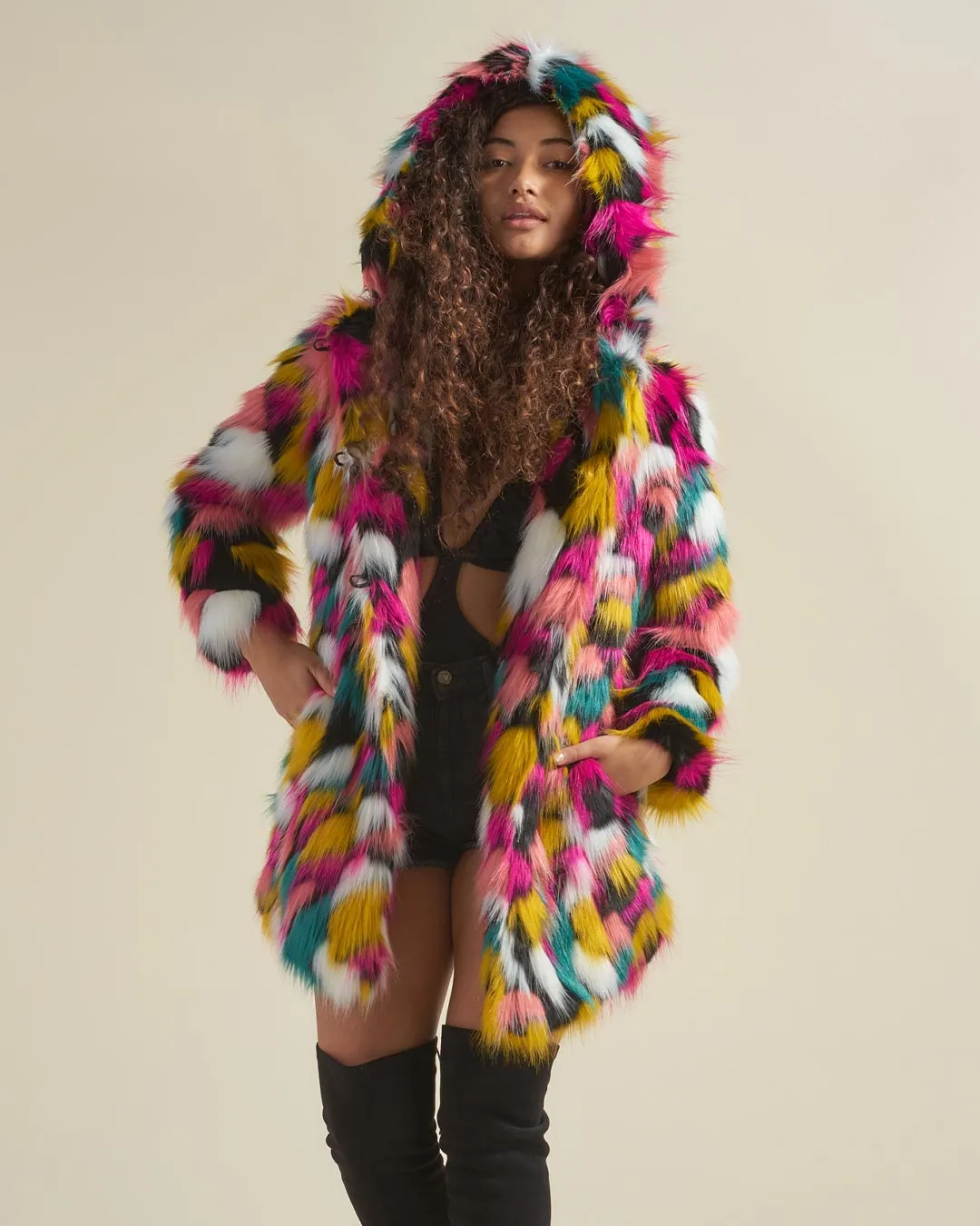 Rainbow Butterfly Hooded Faux Fur Coat | Women's