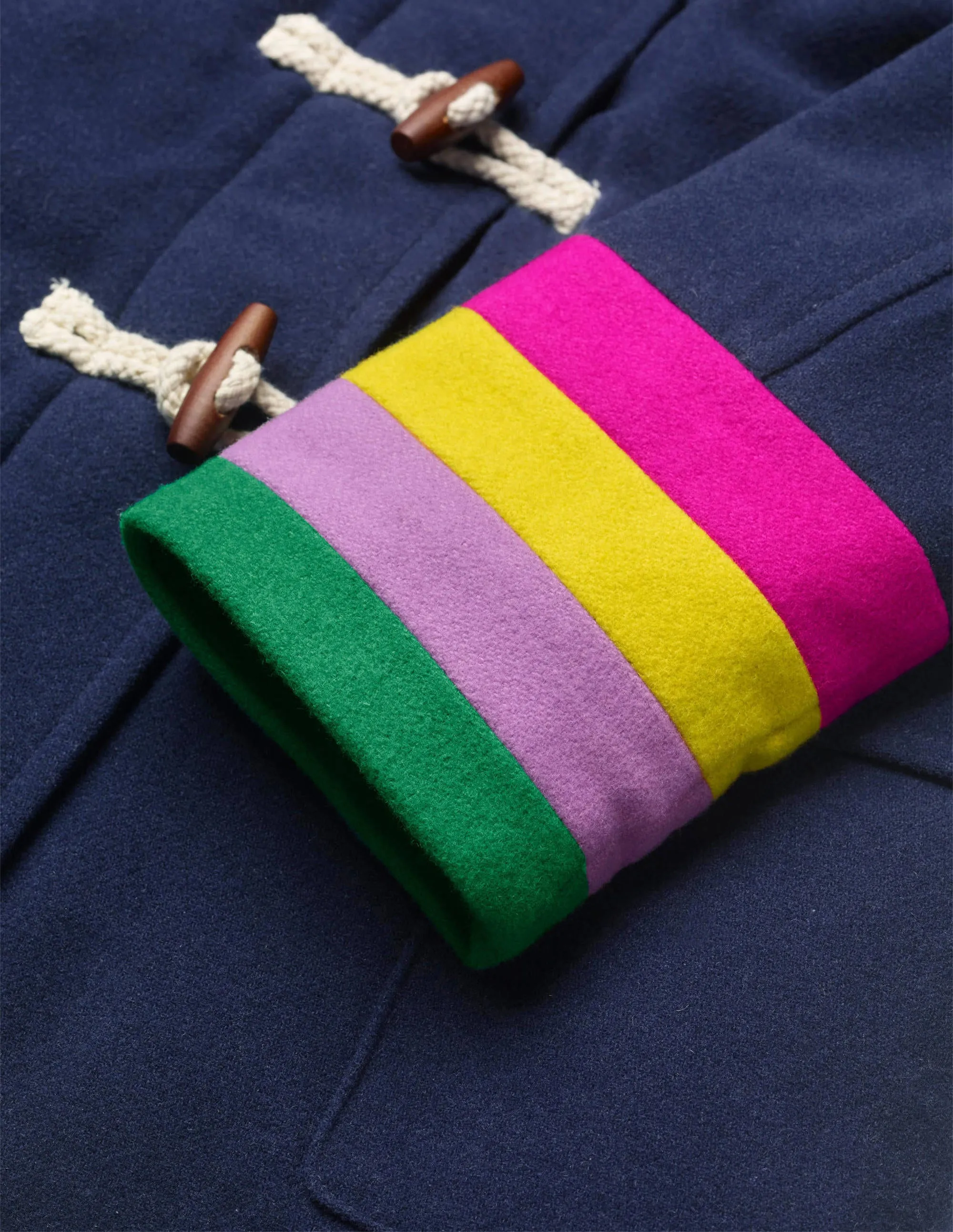 Rainbow Cuff Wool Duffle Coat-College Navy