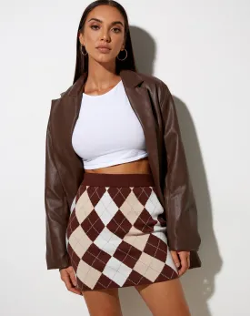 Riani Mini Skirt in Knit Argyle Tan