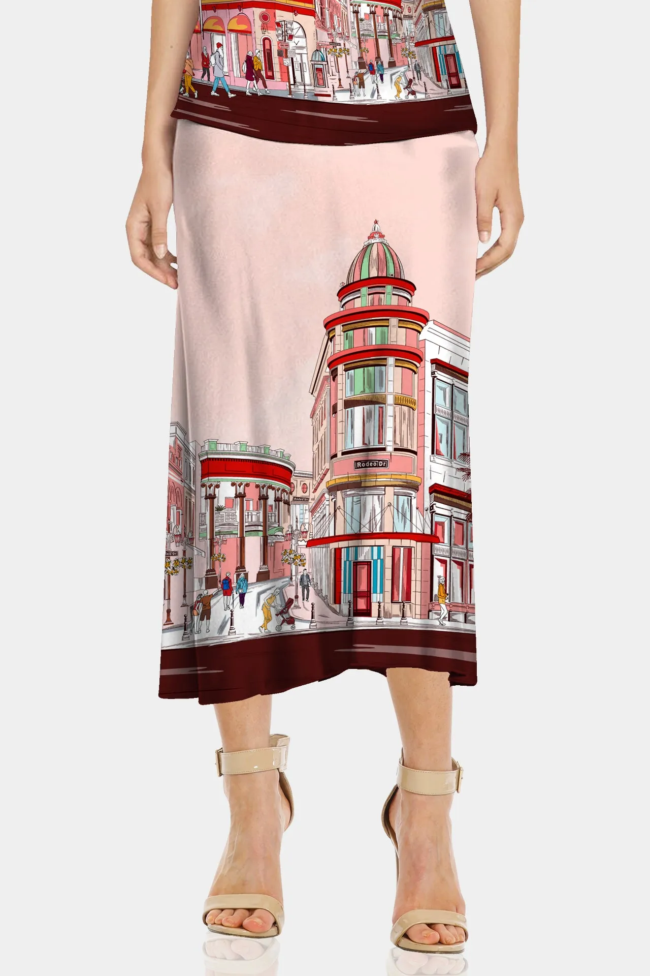 Rodeo Drive Print Ladies Knee Length Skirts