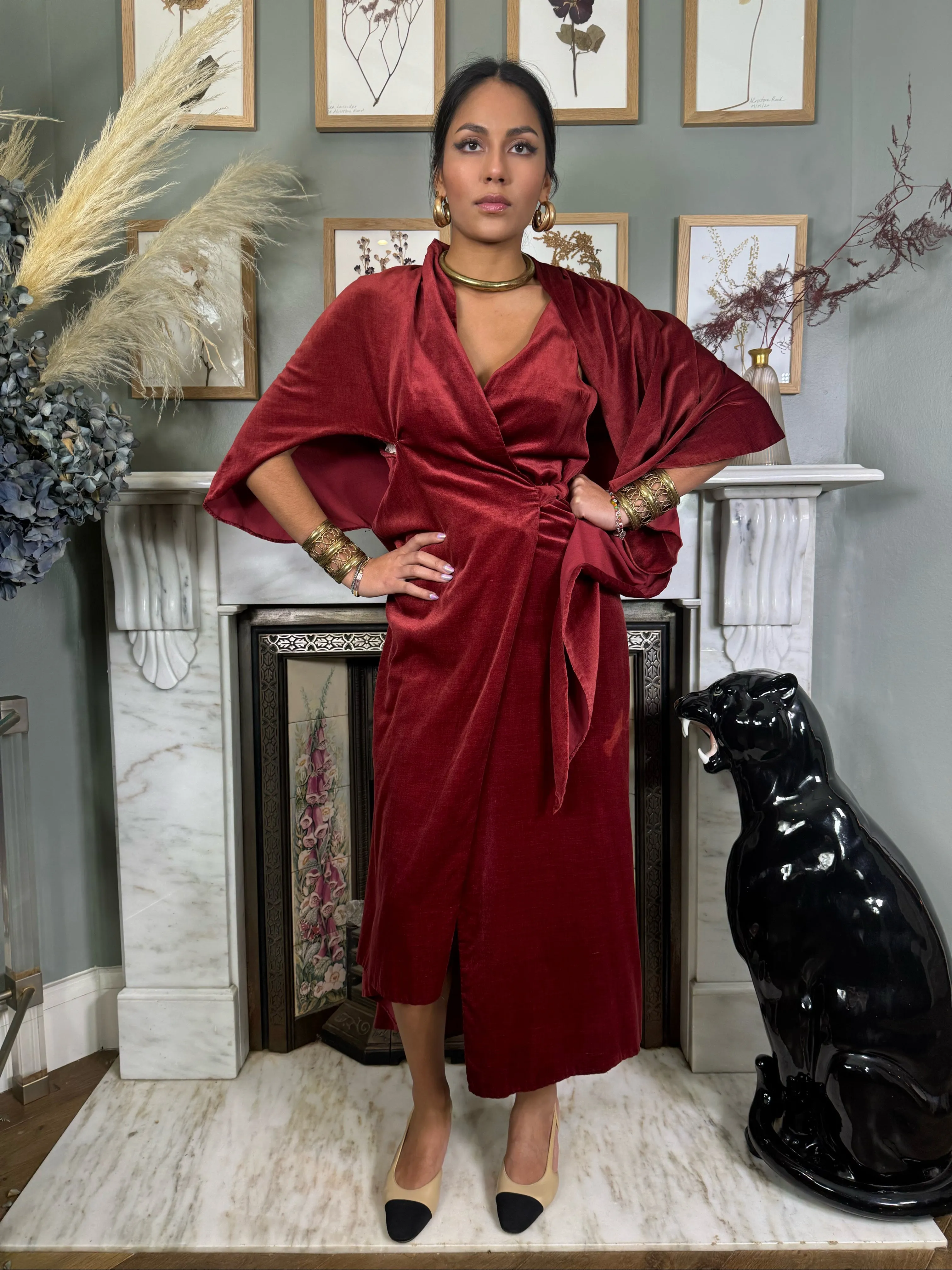 Romi, burgundy velvet robe/dress