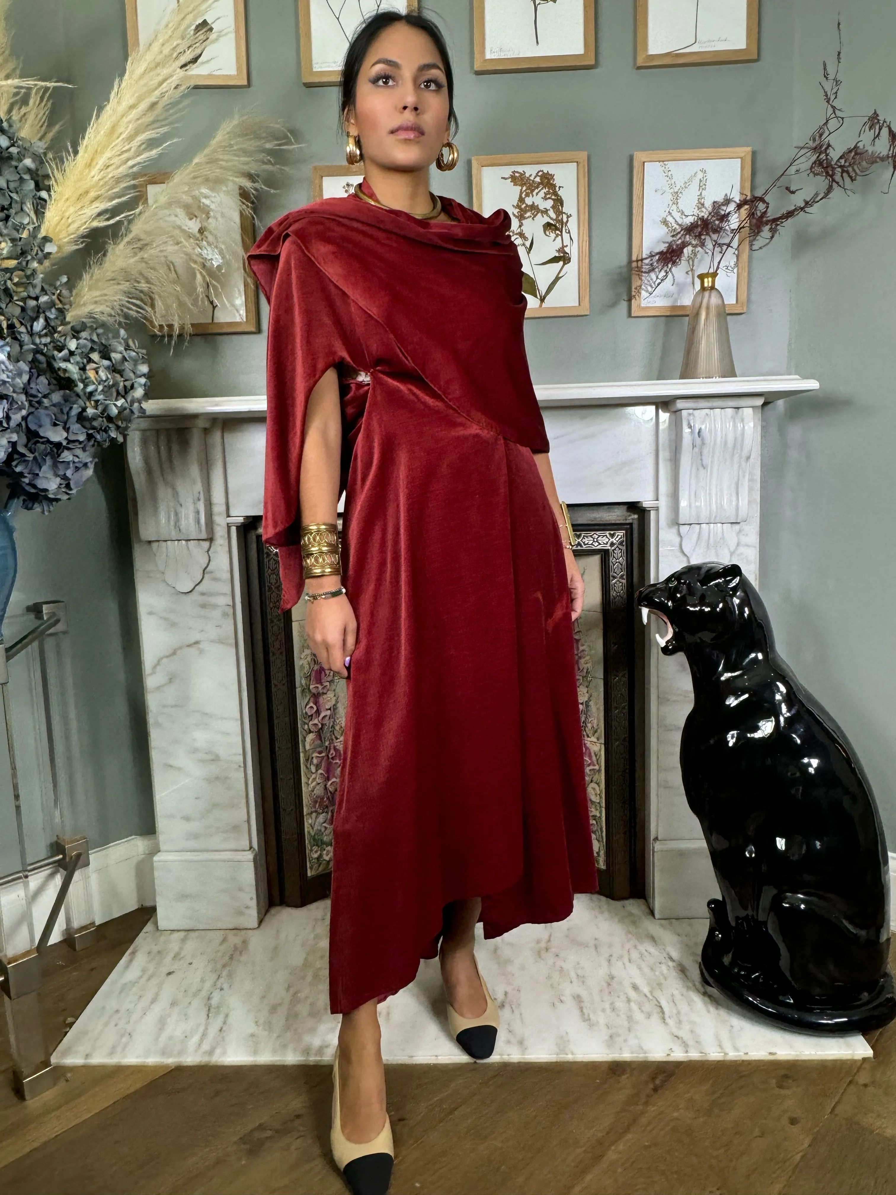 Romi, burgundy velvet robe/dress