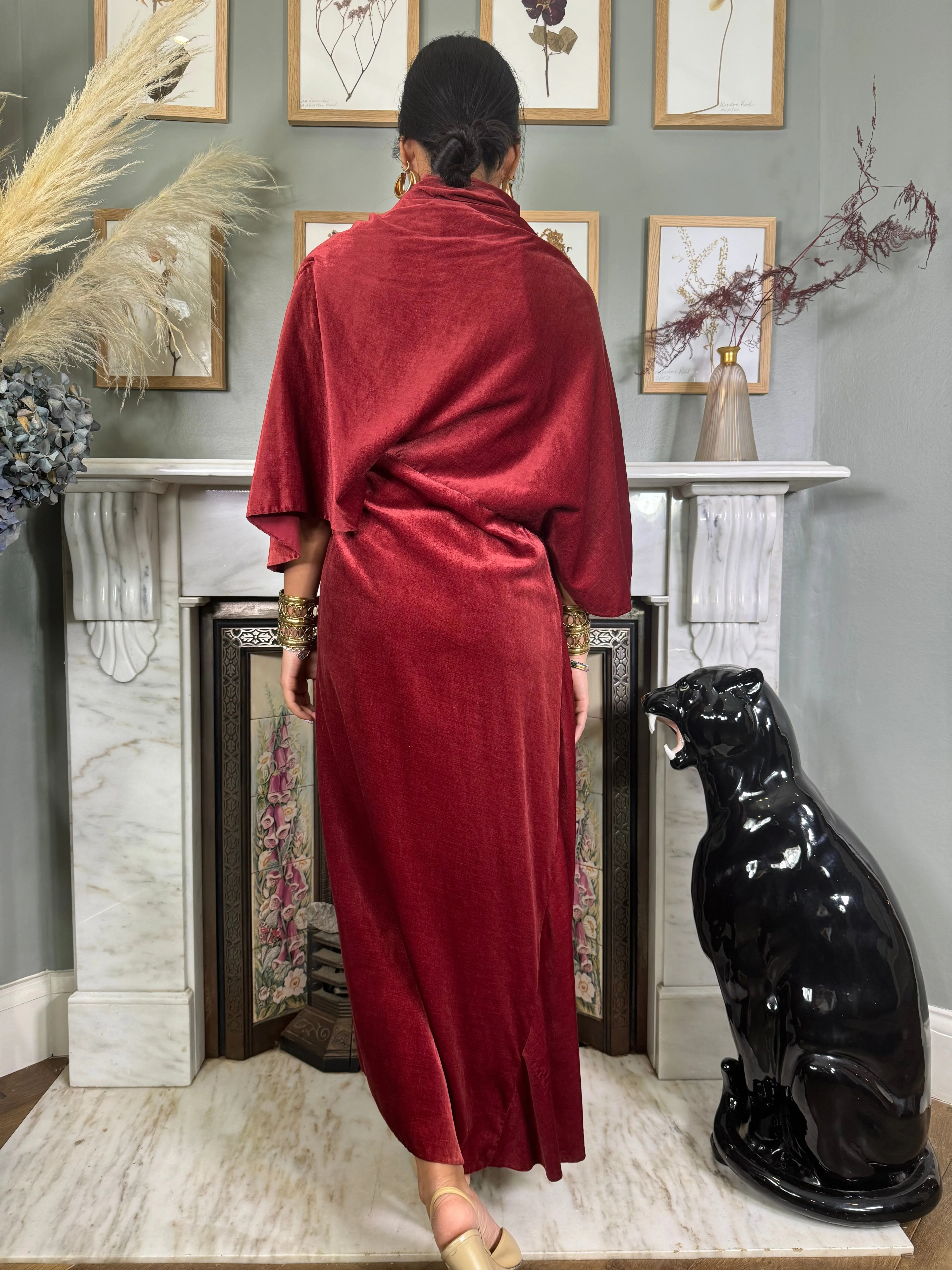 Romi, burgundy velvet robe/dress