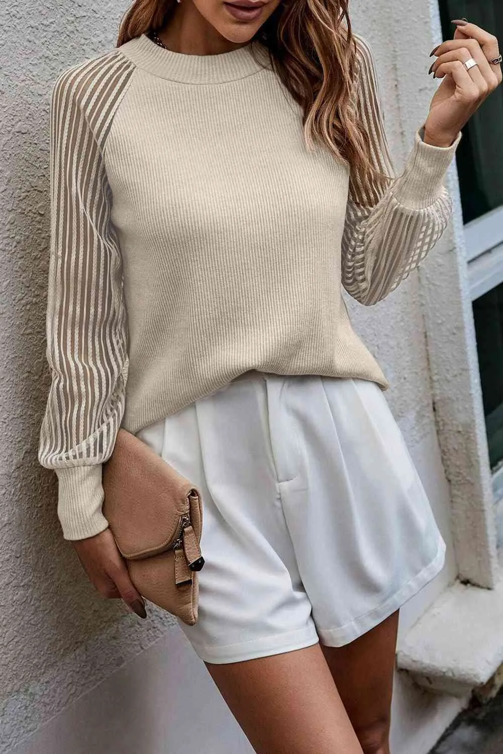 Round Neck Raglan Sleeve Knit Top