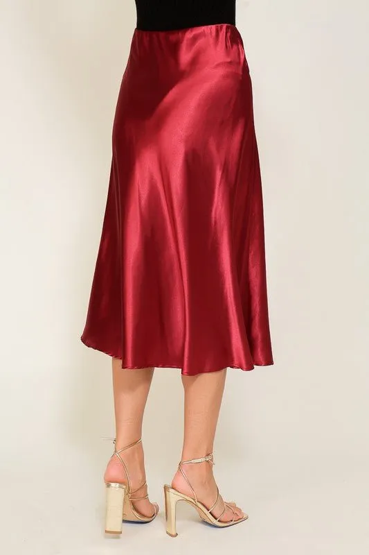 Satin Midi Flare Skirt