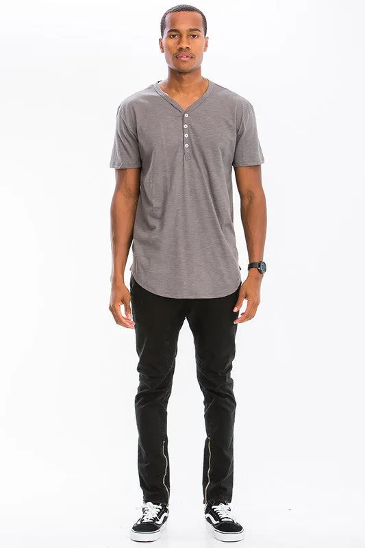 SHORT SLEEVE 4 BUTTON HENLEY SHIRT