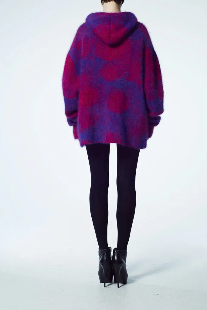 Slade Collection- Angora Hair Over Size Dots Knitted Jacquard Hoodie Top