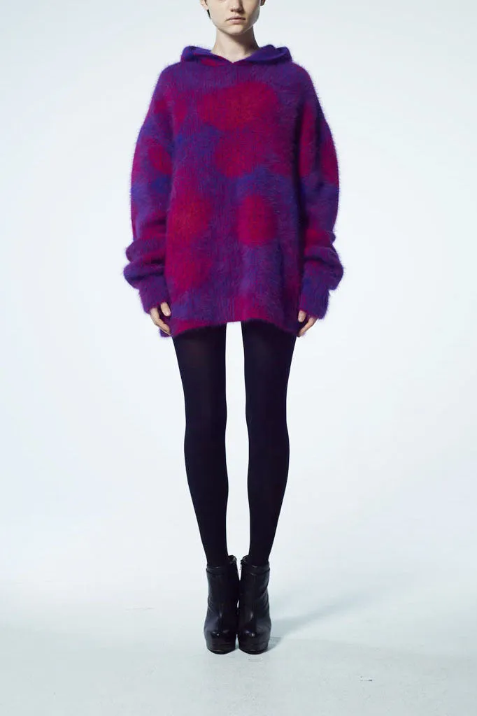 Slade Collection- Angora Hair Over Size Dots Knitted Jacquard Hoodie Top