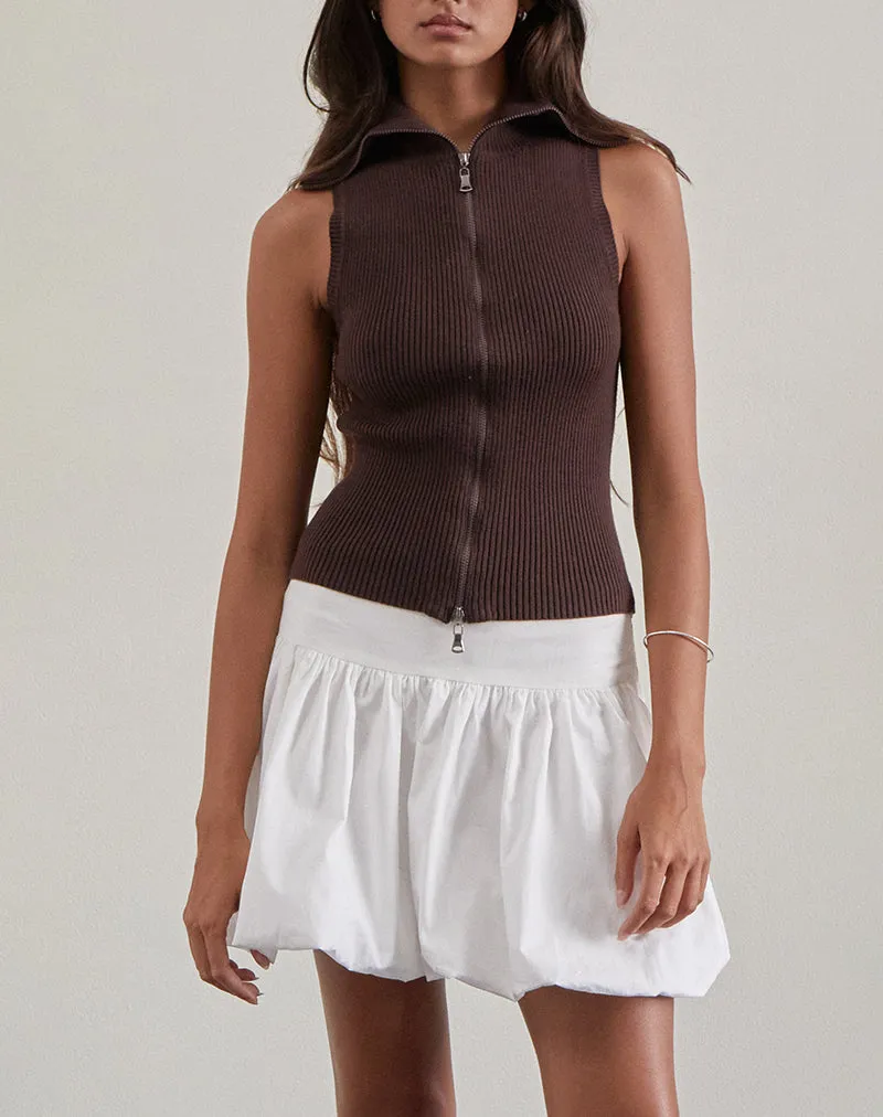 Tarni Highneck Fold Over Tank Top in Brown