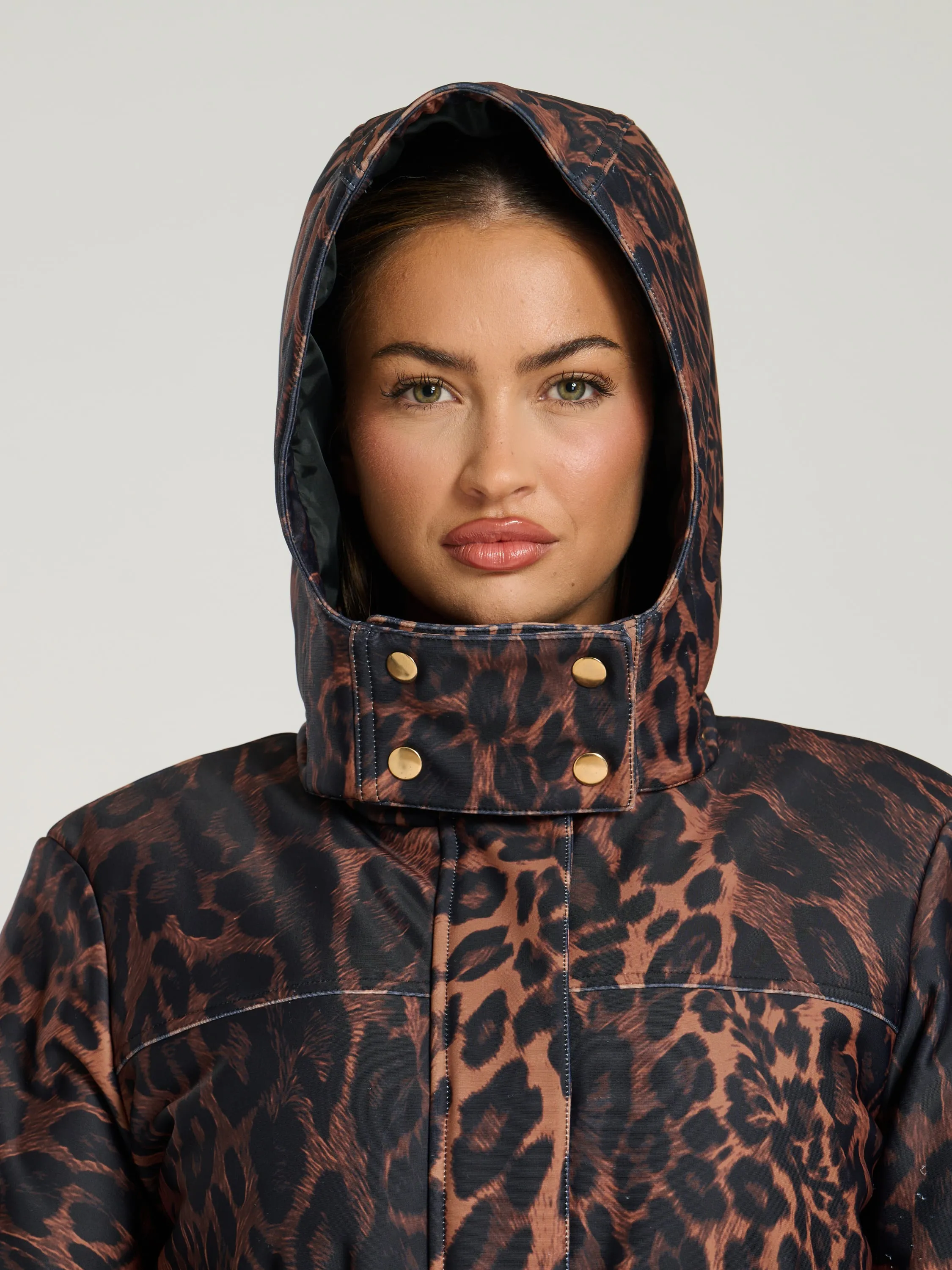 The 'Cloud' Padded Hooded Jacket in Chocolate Leopard