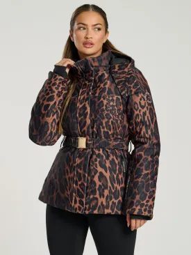 The 'Cloud' Padded Hooded Jacket in Chocolate Leopard