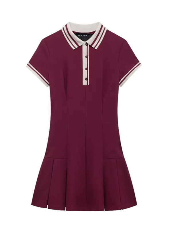 Trendy Contrast Henley Collar Drop Waist Mini Dress