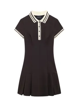 Trendy Contrast Henley Collar Drop Waist Mini Dress