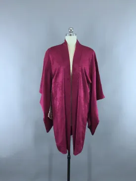 Vintage 1920s Silk Haori Kimono Cardigan Jacket in Magenta Purple