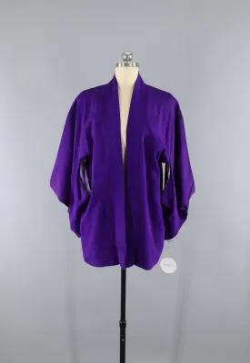 Vintage 1940s Silk Haori Kimono Cardigan Jacket / Royal Purple Blue