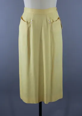 Vintage 1940s Yellow Linen Pencil Skirt