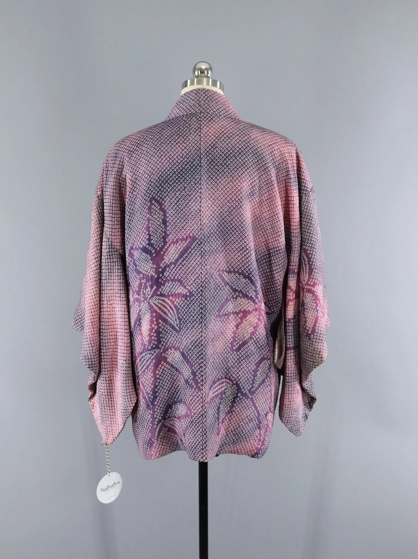 Vintage 1950s Silk Kimono Jacket Cardigan / Purple & Pink Ombre Shibori