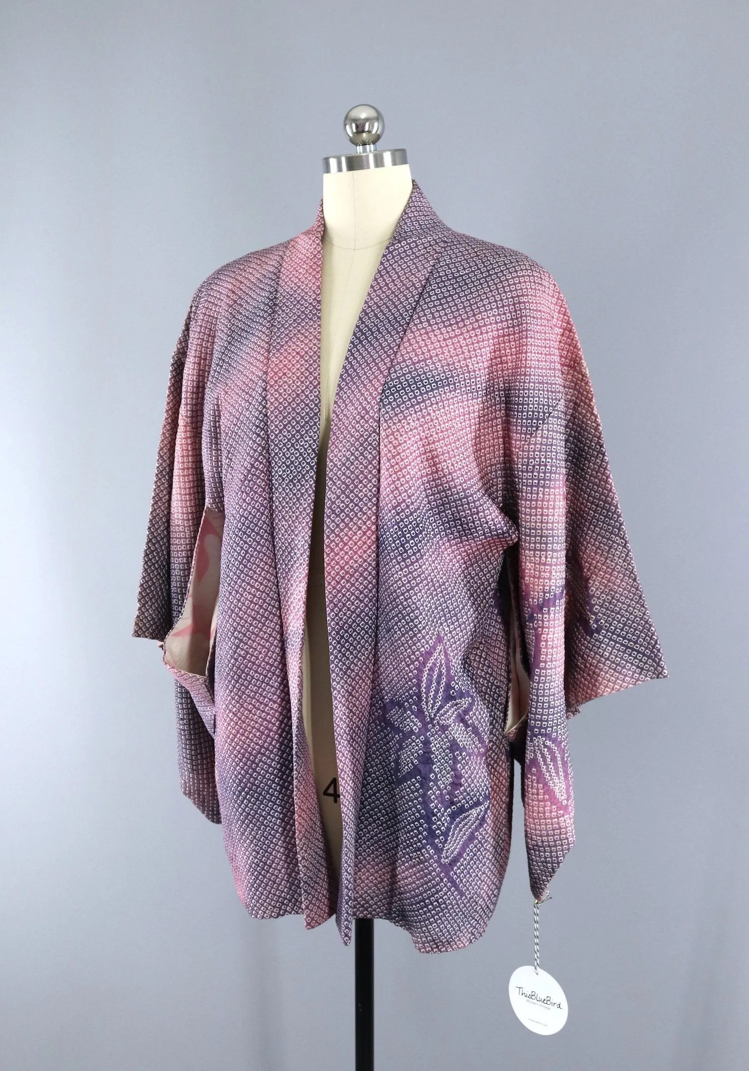 Vintage 1950s Silk Kimono Jacket Cardigan / Purple & Pink Ombre Shibori