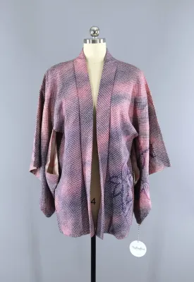 Vintage 1950s Silk Kimono Jacket Cardigan / Purple & Pink Ombre Shibori