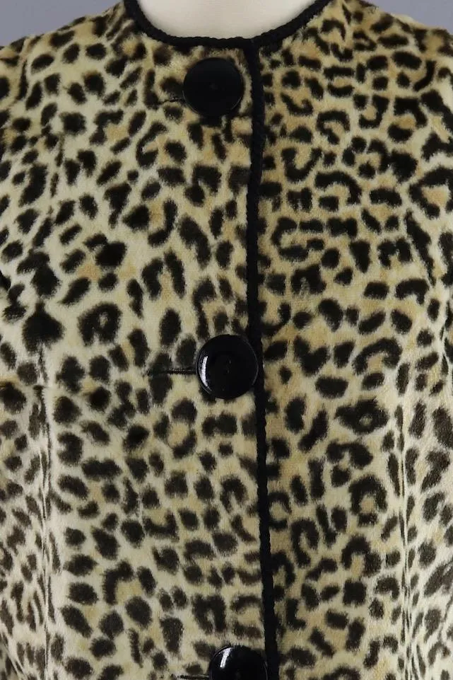 Vintage 1960s Leopard Print Faux Fur Cropped Jacket