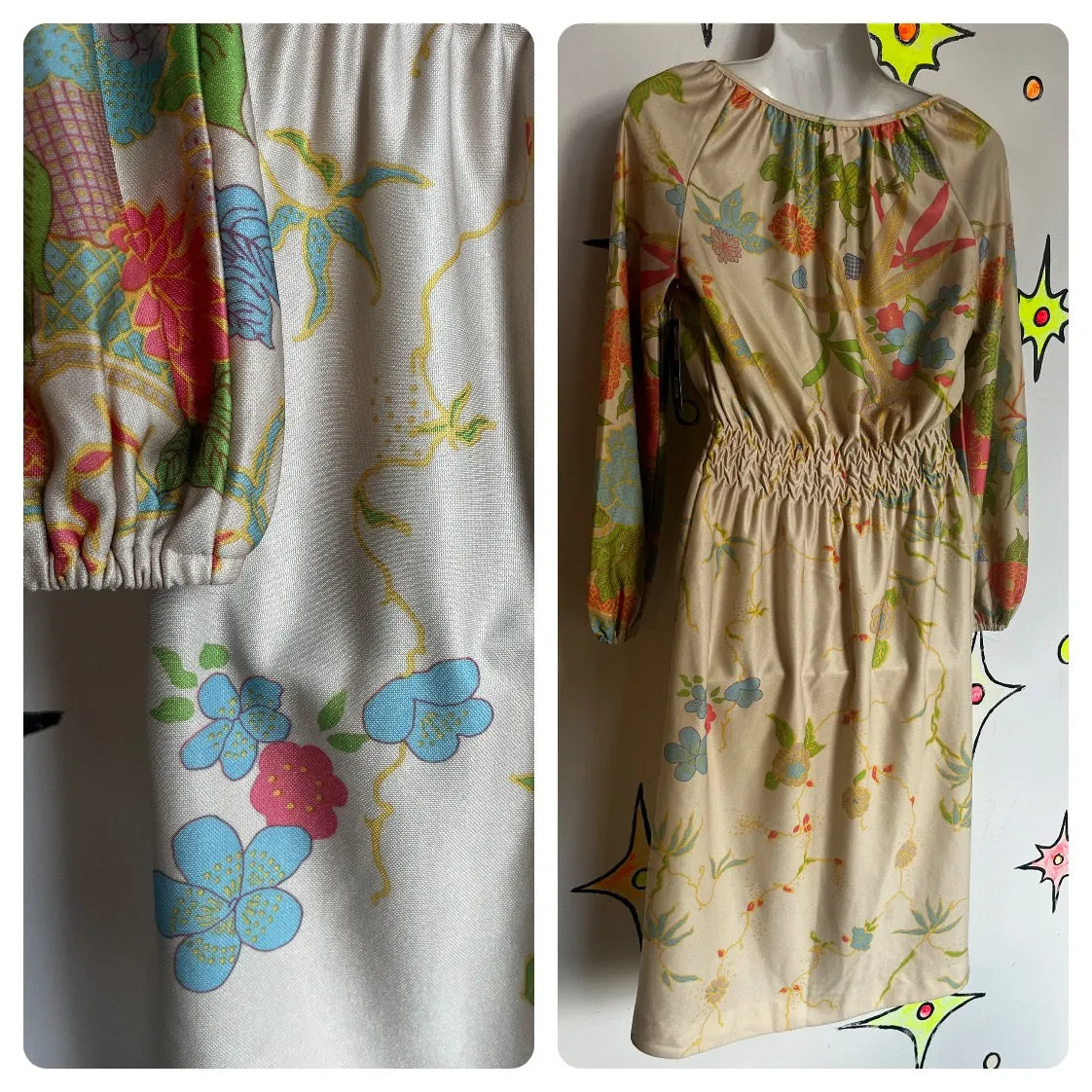 Vintage 70s | Retro Disco Secretary Fairy Grunge Bow Dress | Size S M