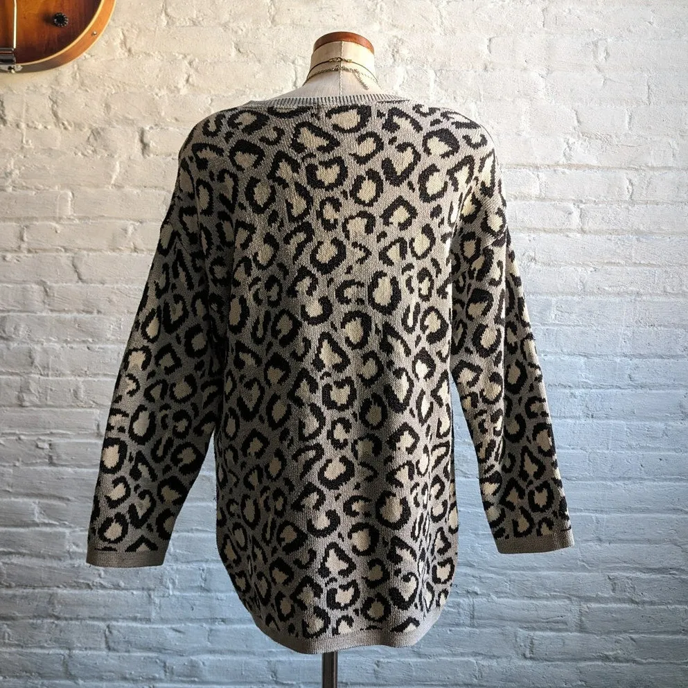 Vintage Chunky Knit Leopard Sweater Dress Grunge Cheetah Print Sexy Oversize Top