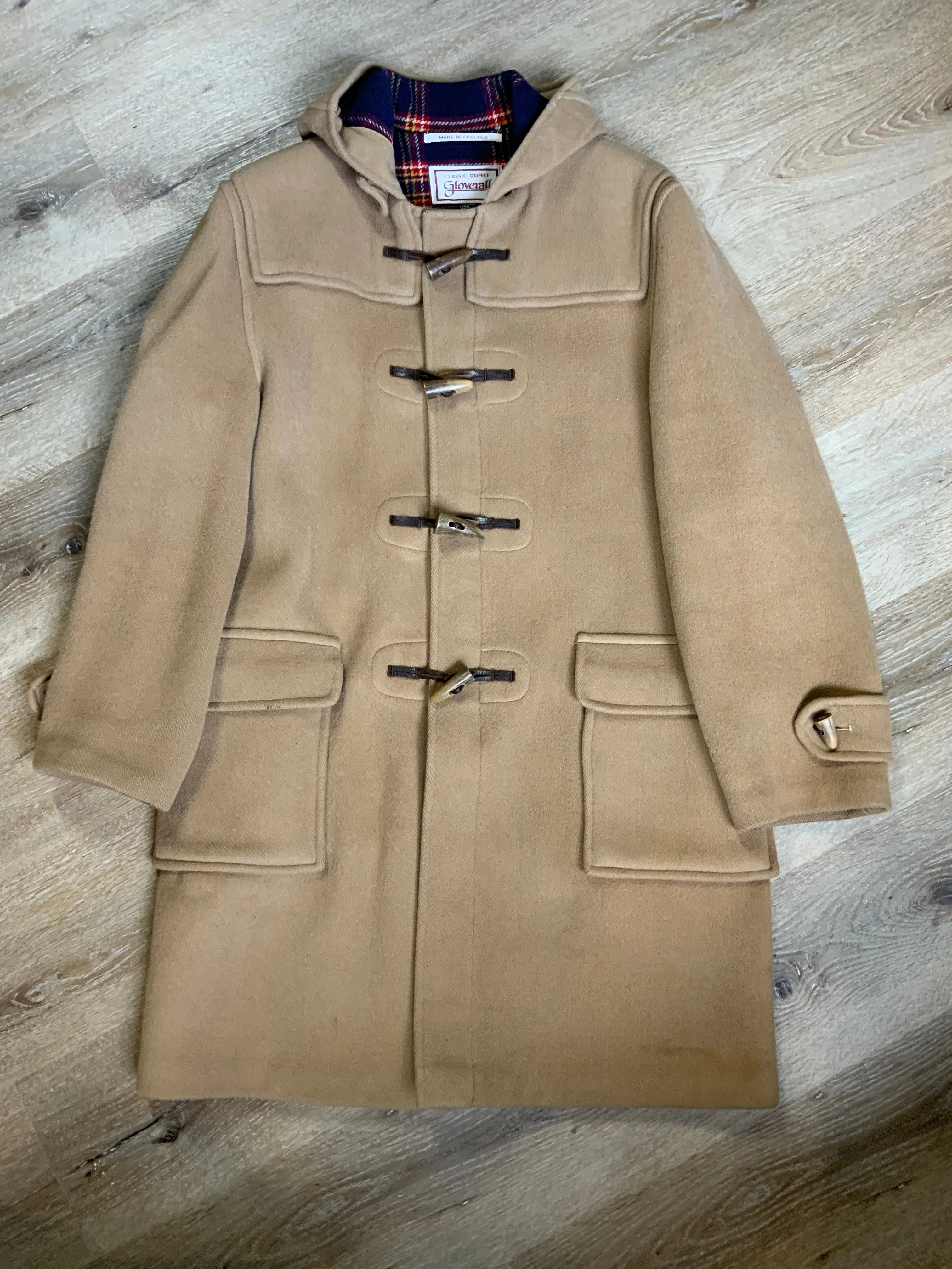 Vintage Gloverall Tan Wool Duffle Coat. Made in UK. Chest 48 "