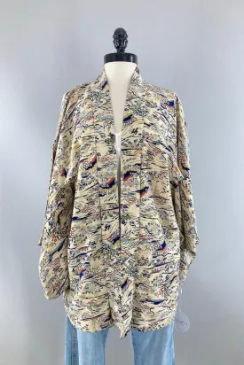 Vintage Ivory Landscape Silk Kimono Cardigan