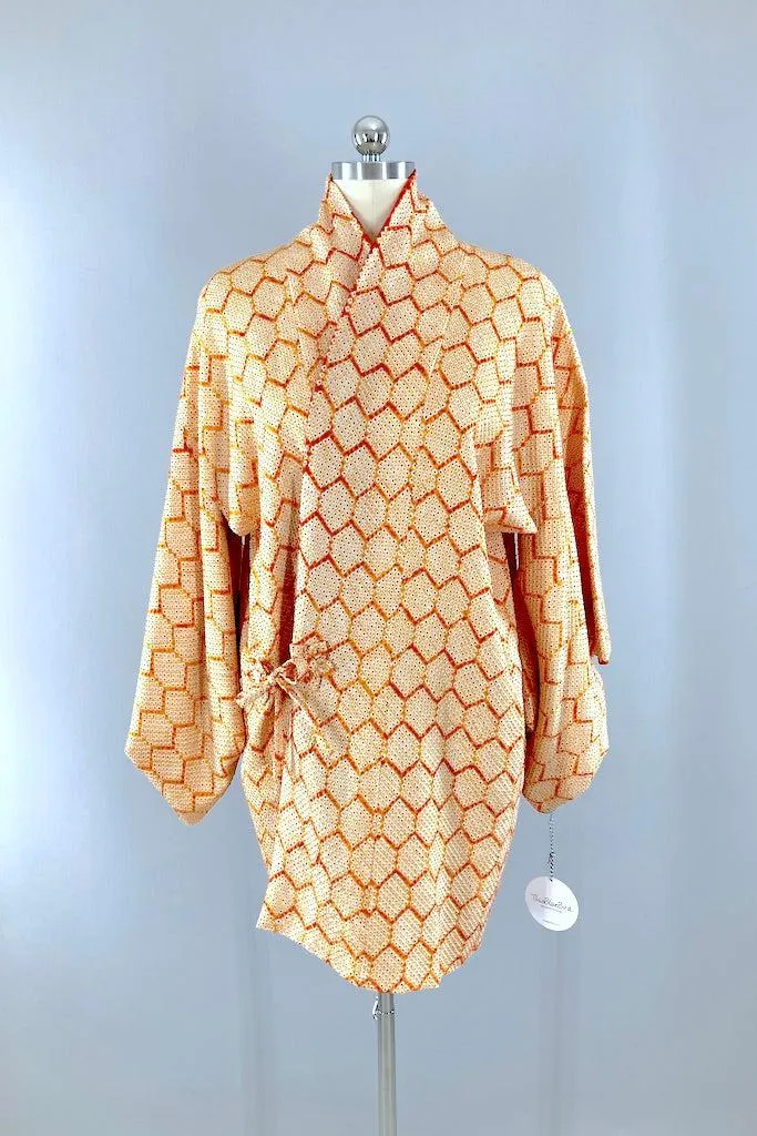 Vintage Orange Shibori Silk Kimono Jacket