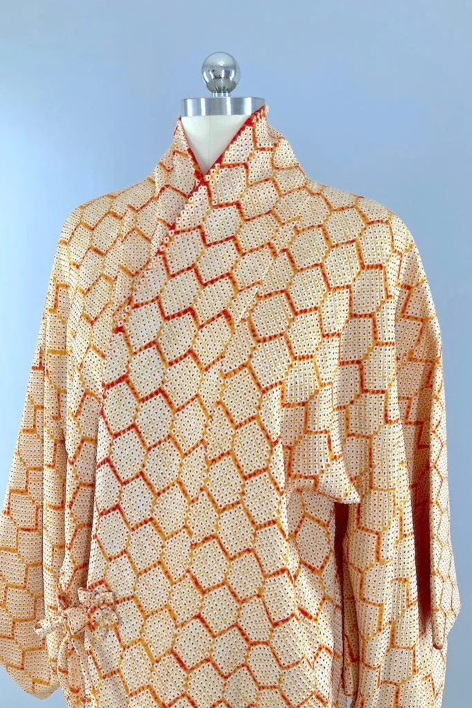 Vintage Orange Shibori Silk Kimono Jacket