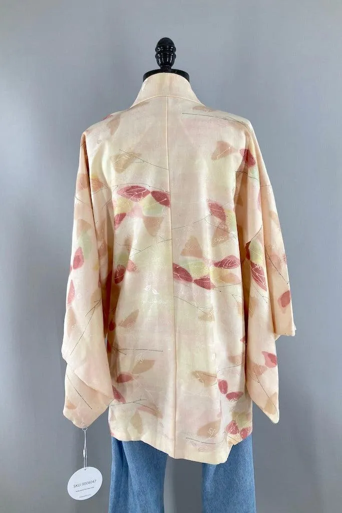 Vintage Peach Abstract Silk Kimono Cardigan