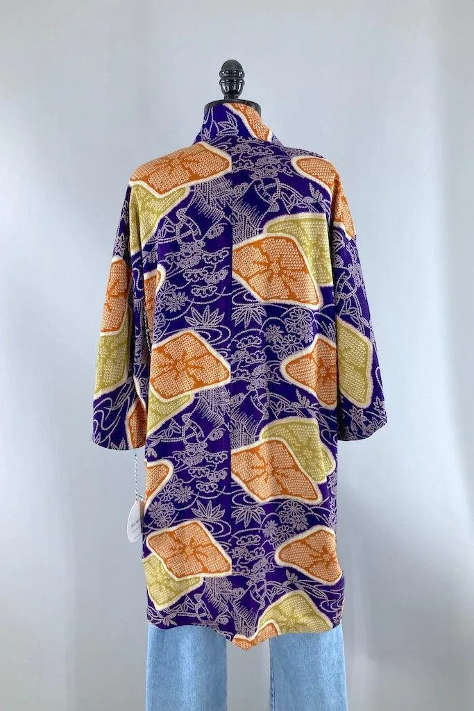 Vintage Purple Shibori Print Kimono Cardigan