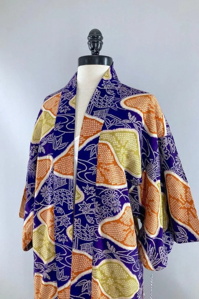 Vintage Purple Shibori Print Kimono Cardigan