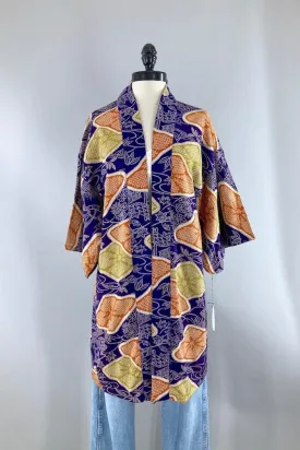 Vintage Purple Shibori Print Kimono Cardigan